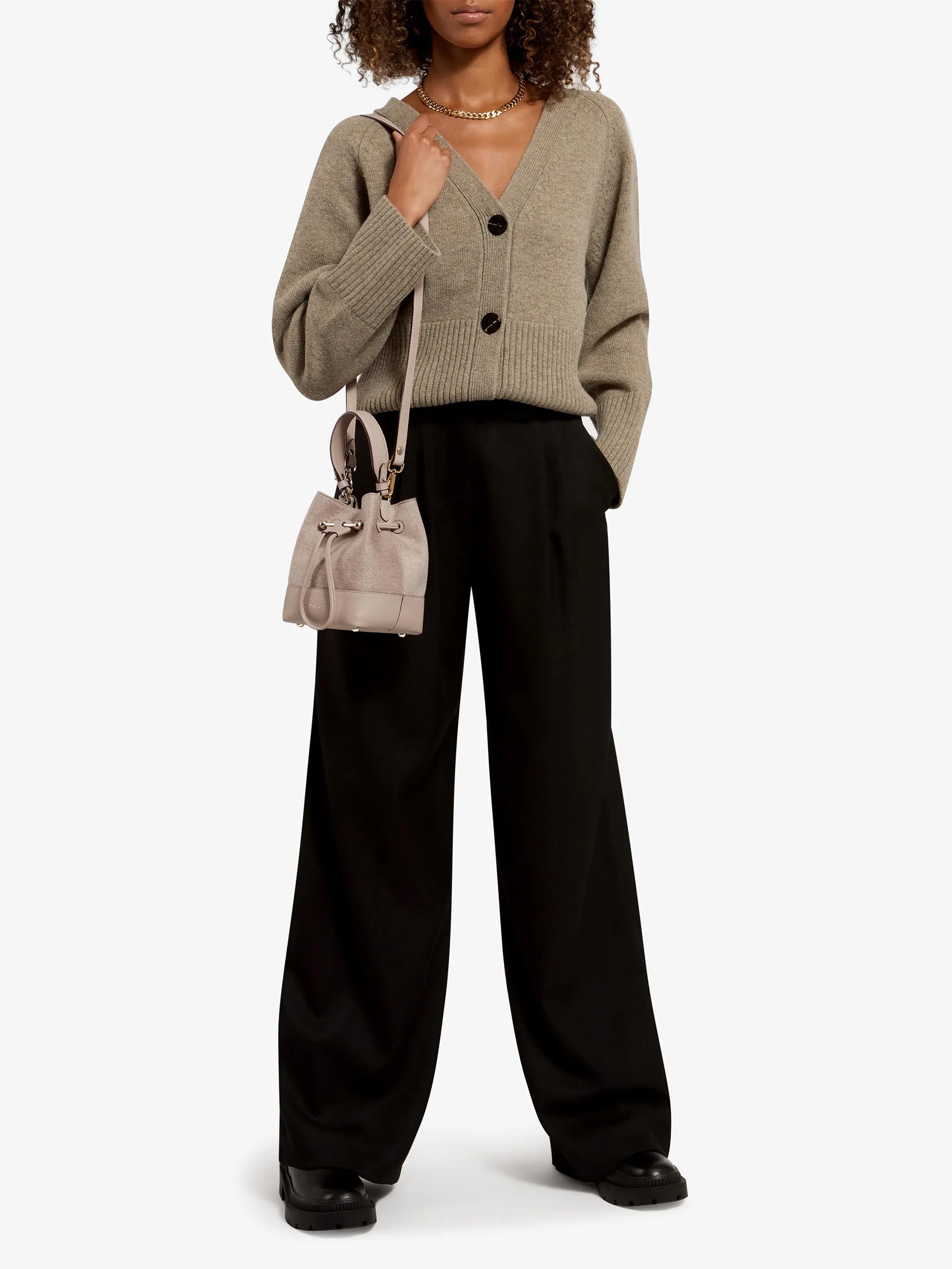 Mushroom Lana Osette cashmere blend top handle bag