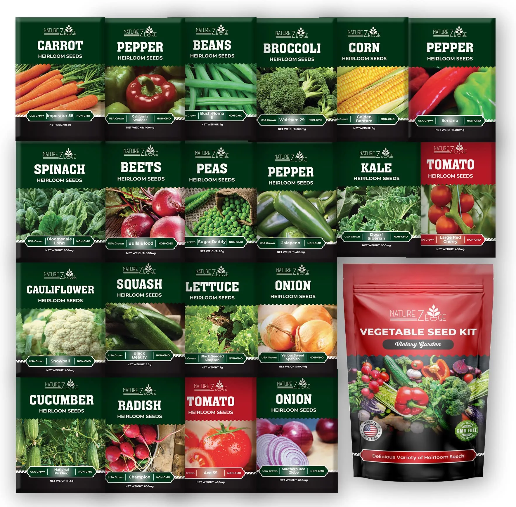 NatureZ Edge - Heirloom Vegetable Seeds - 20 Varieties