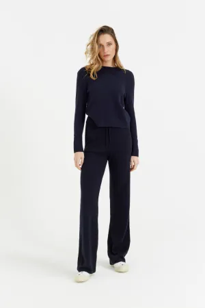 Navy Pure Cashmere Wide-Leg Pants