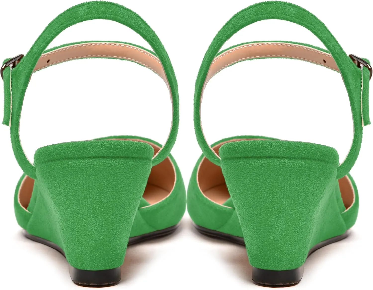 NUMALEO Womens Dress Dating Pointed Toe Suede Comfortable Buckle Ankle Strap Wedge Low Heel Pumps Shoes 2 Inch
