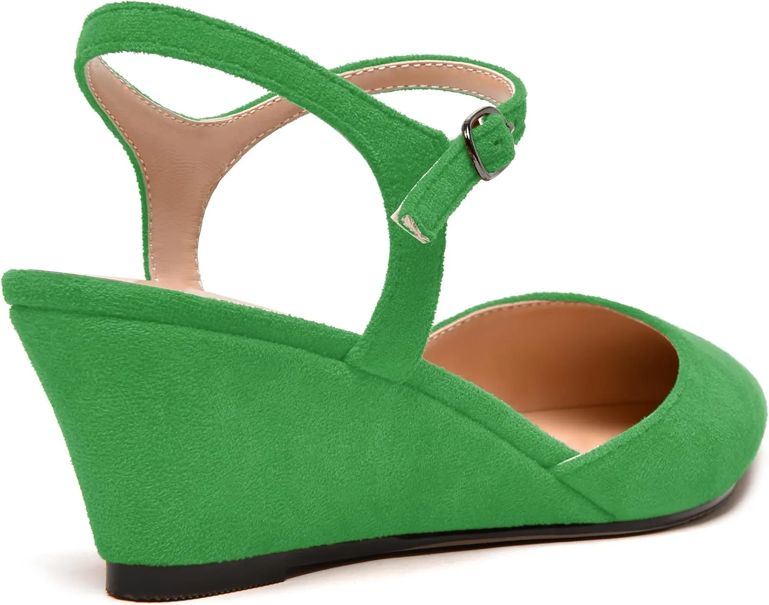 NUMALEO Womens Dress Dating Pointed Toe Suede Comfortable Buckle Ankle Strap Wedge Low Heel Pumps Shoes 2 Inch