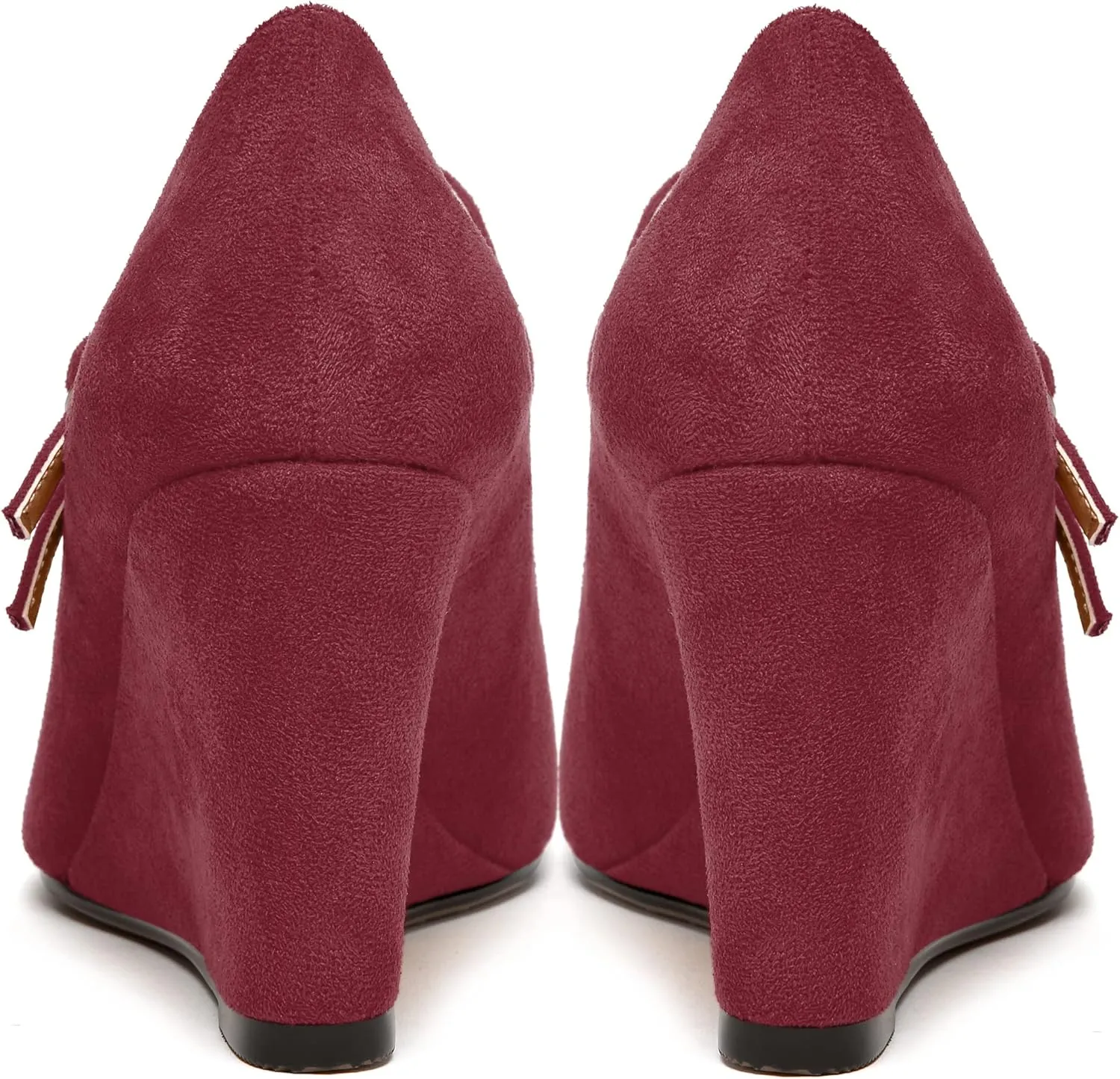 NUMALEO Womens Round Toe Suede Solid Buckle Ankle Strap Dress Business Wedge High Heel Pumps Shoes 3.3 Inch