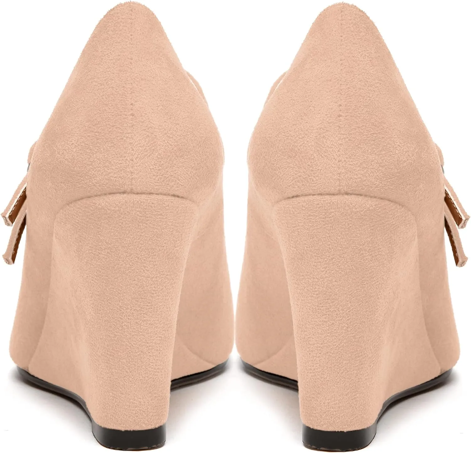 NUMALEO Womens Round Toe Suede Solid Buckle Ankle Strap Dress Business Wedge High Heel Pumps Shoes 3.3 Inch