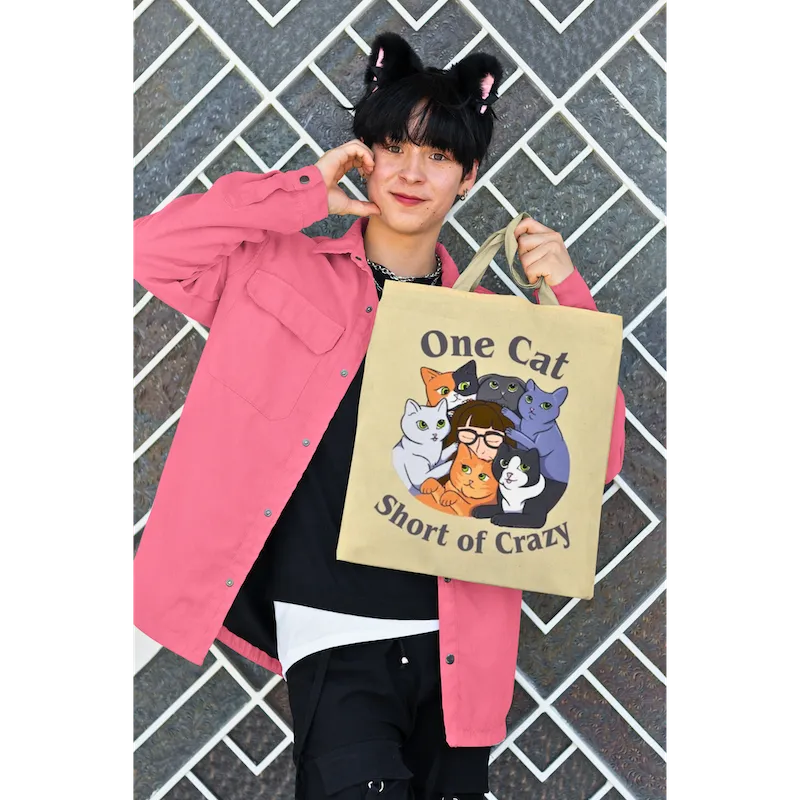 One Cat Short of Crazy Cream Tote Bag