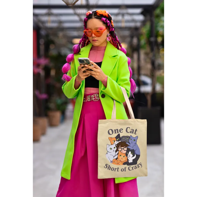 One Cat Short of Crazy Cream Tote Bag