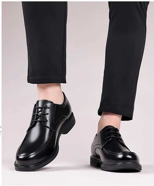 Oxford Dress Shoes for Men Lace Up Round Toe Vegan Leather Apron Toe Derby Shoes Rubber Sole Non Slip Resistant Party