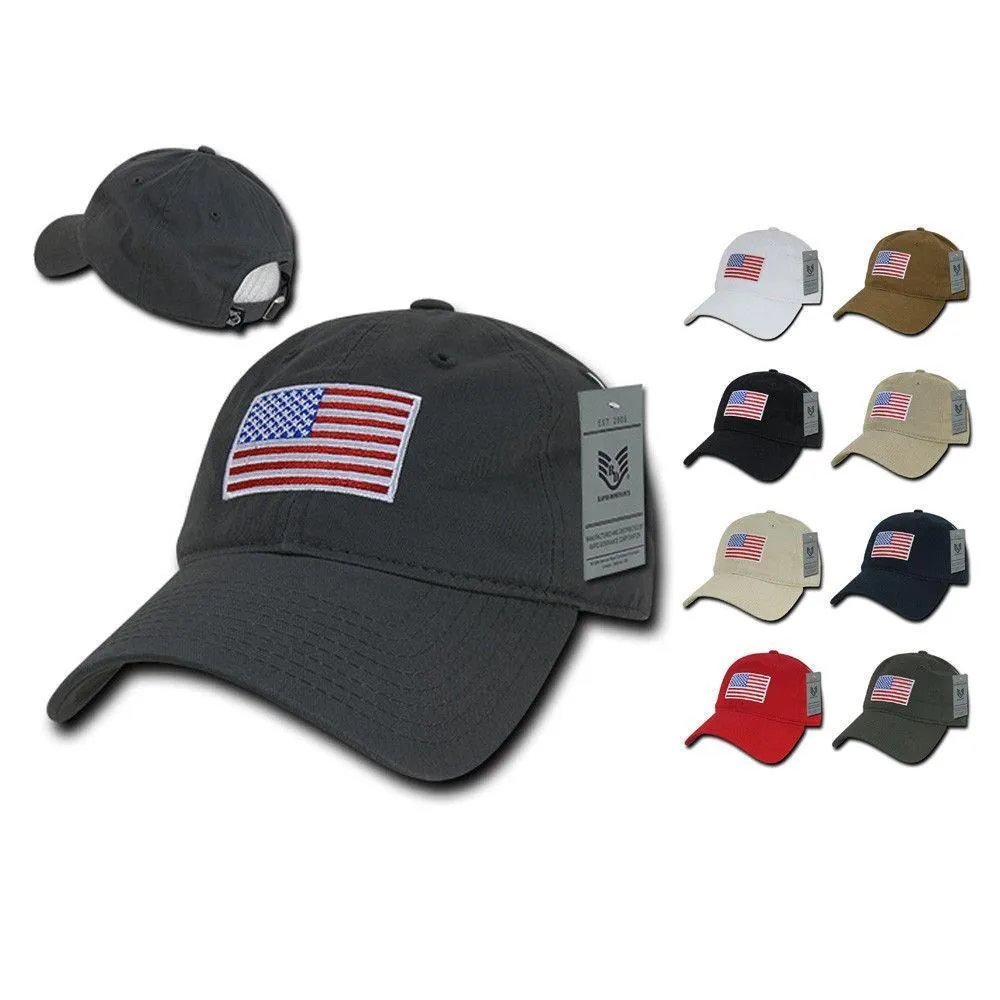 Patriotic USA American Flag Embroidered Relaxed Polo Baseball Dad Caps Hats