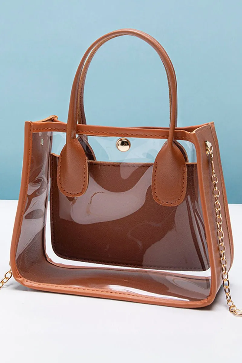PREORDER! ETA 3/01 Becca Chestnut Trim Clear Bag **SHIPPING EXPECTED TO BEGIN ON DATE 3/01**