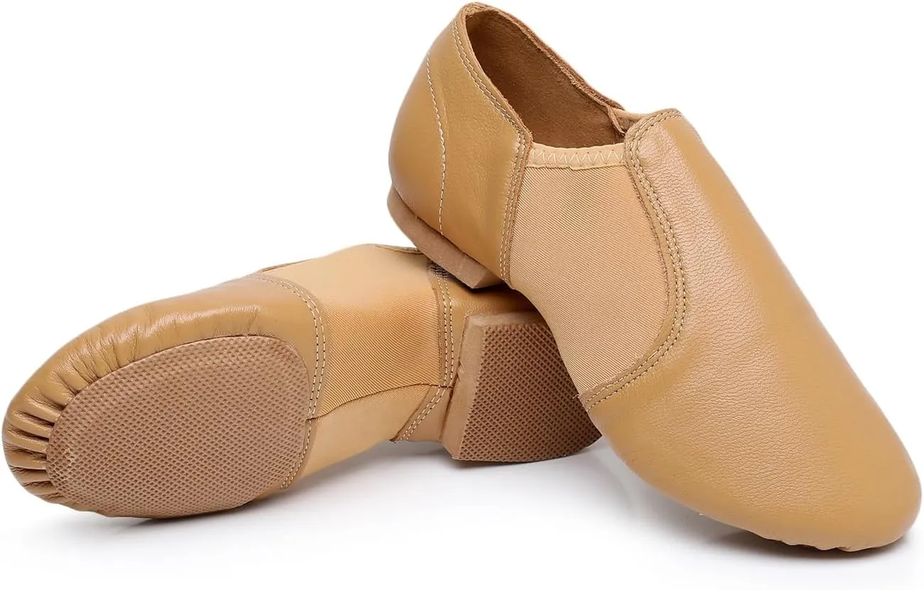Rosefinch Women's Stretch Jazz Dance Shoes Brown Tan Black Antiskid Sole Jazz Shoes