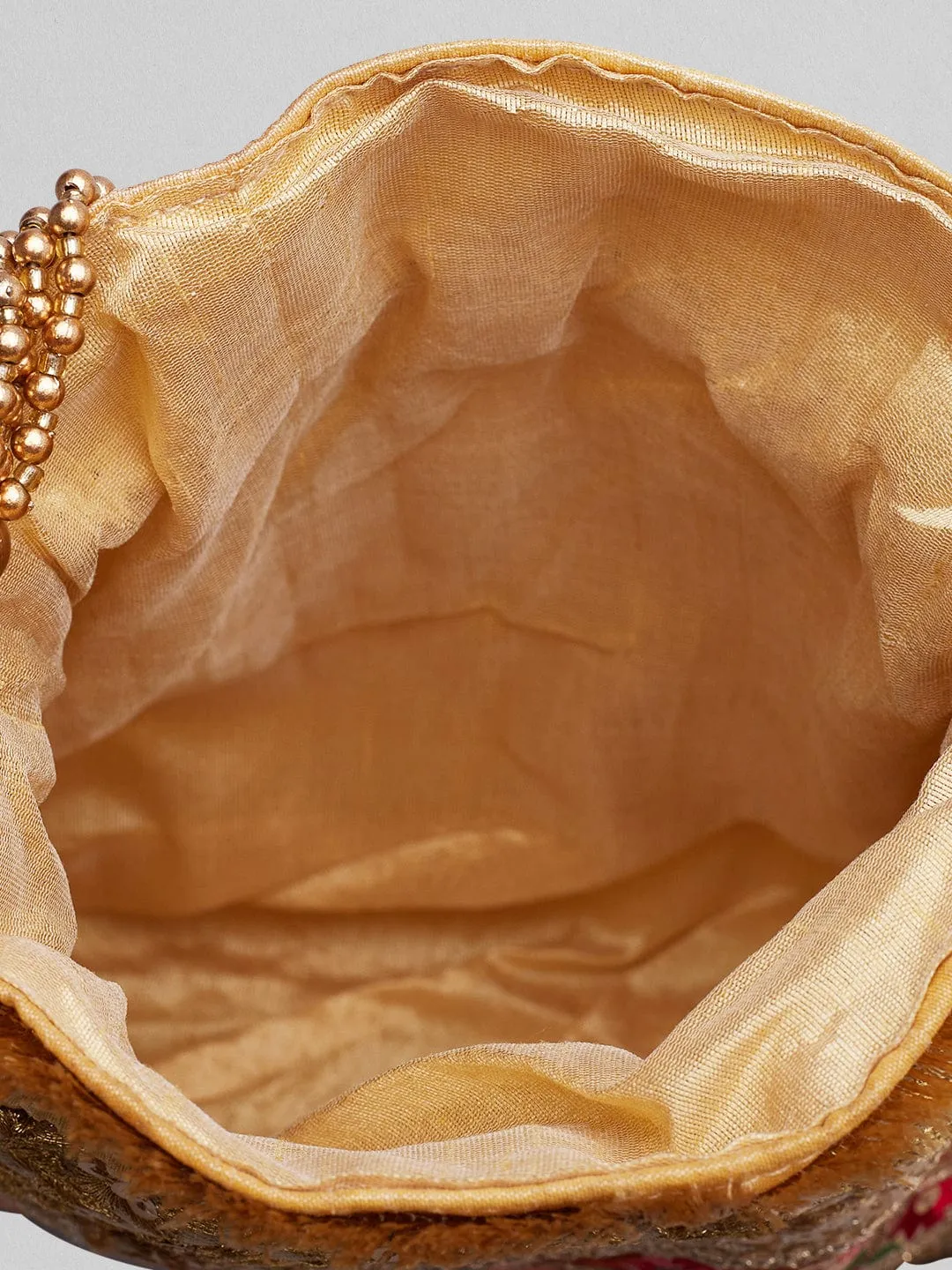 Rubans Gold Coloured Potli Bag With Multicoloured Embroidery
