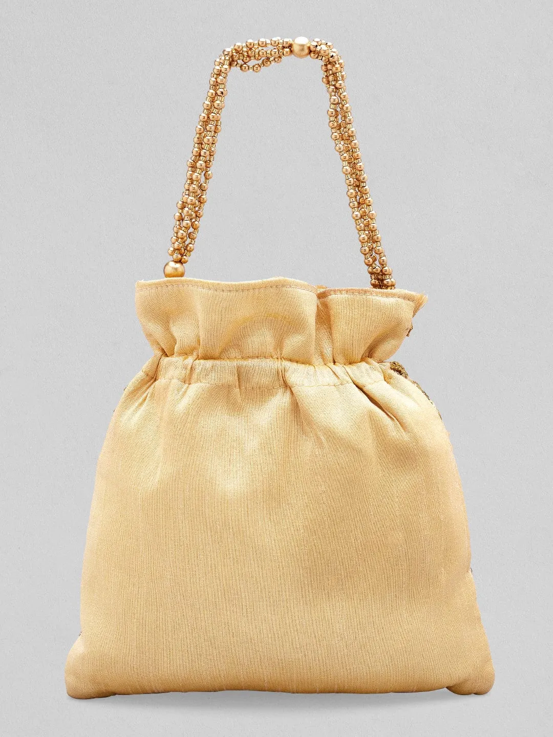 Rubans Gold Coloured Potli Bag With Multicoloured Embroidery