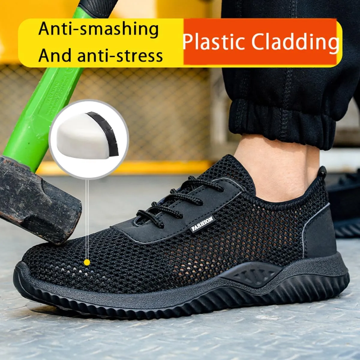 Safety Shoes Men Women Steel Toe Cap Work Shoes Lightweight Breathable Industrial Non Slip Shoes Black