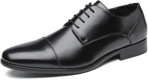 Shoes Dress Oxford for Men Lace Up Burnished Toe Cap Toe Derby Shoes Vegan Leather Anti-Slip Resistant Non Slip Block Heel Low Top Business
