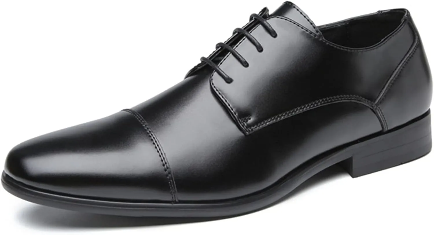 Shoes Dress Oxford for Men Lace Up Burnished Toe Cap Toe Derby Shoes Vegan Leather Anti-Slip Resistant Non Slip Block Heel Low Top Business