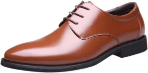 Shoes Dress Oxford for Men Lace Up Derby Shoes Vegan Leather Low Top Block Heel Anti-Slip Non Slip Wedding (Color : Brown, Size : 8)