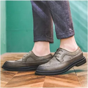 Shoes Dress Oxford for Men Lace Up Wing Tip Brogue Apron Toe Derby Shoes Vegan Leather Block Heel Resistant Non Slip Anti-Slip Low Top Business