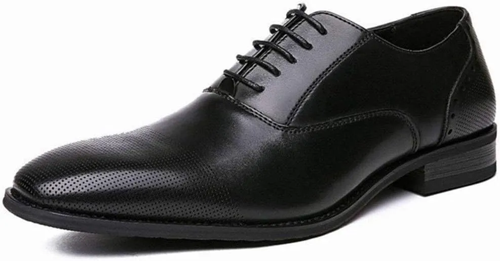 Single Season Formal Shoes for Men Lace Up Cap Toe Vegan Leather Anti-Slip Low Top Block Heel Rubber Sole Slip Resistant Party Very Popular Among Young People