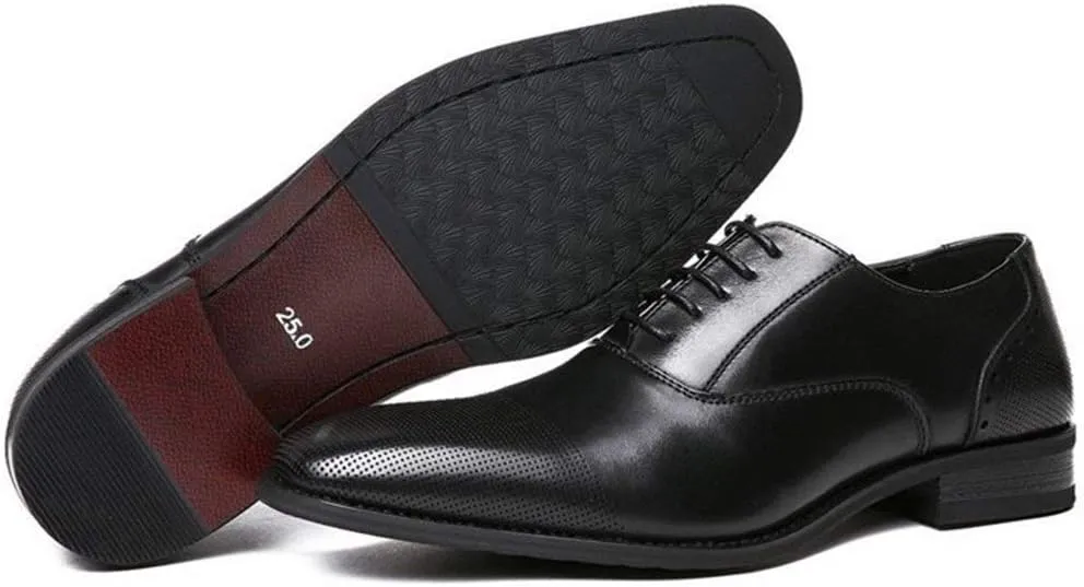 Single Season Formal Shoes for Men Lace Up Cap Toe Vegan Leather Anti-Slip Low Top Block Heel Rubber Sole Slip Resistant Party Very Popular Among Young People