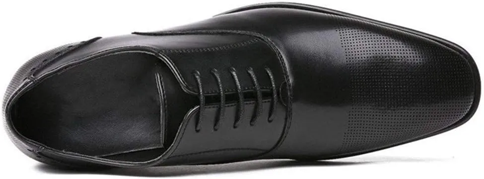 Single Season Formal Shoes for Men Lace Up Cap Toe Vegan Leather Anti-Slip Low Top Block Heel Rubber Sole Slip Resistant Party Very Popular Among Young People