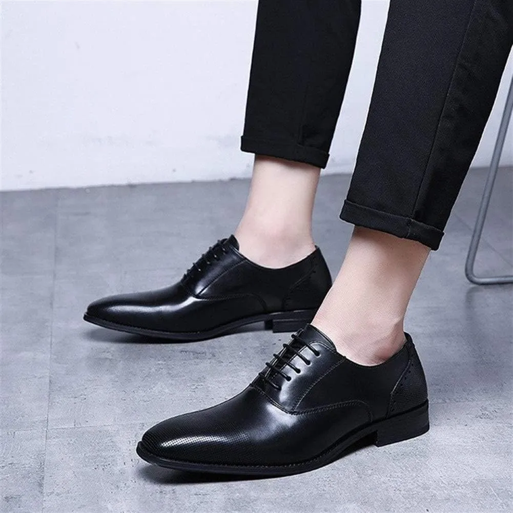 Single Season Formal Shoes for Men Lace Up Cap Toe Vegan Leather Anti-Slip Low Top Block Heel Rubber Sole Slip Resistant Party Very Popular Among Young People
