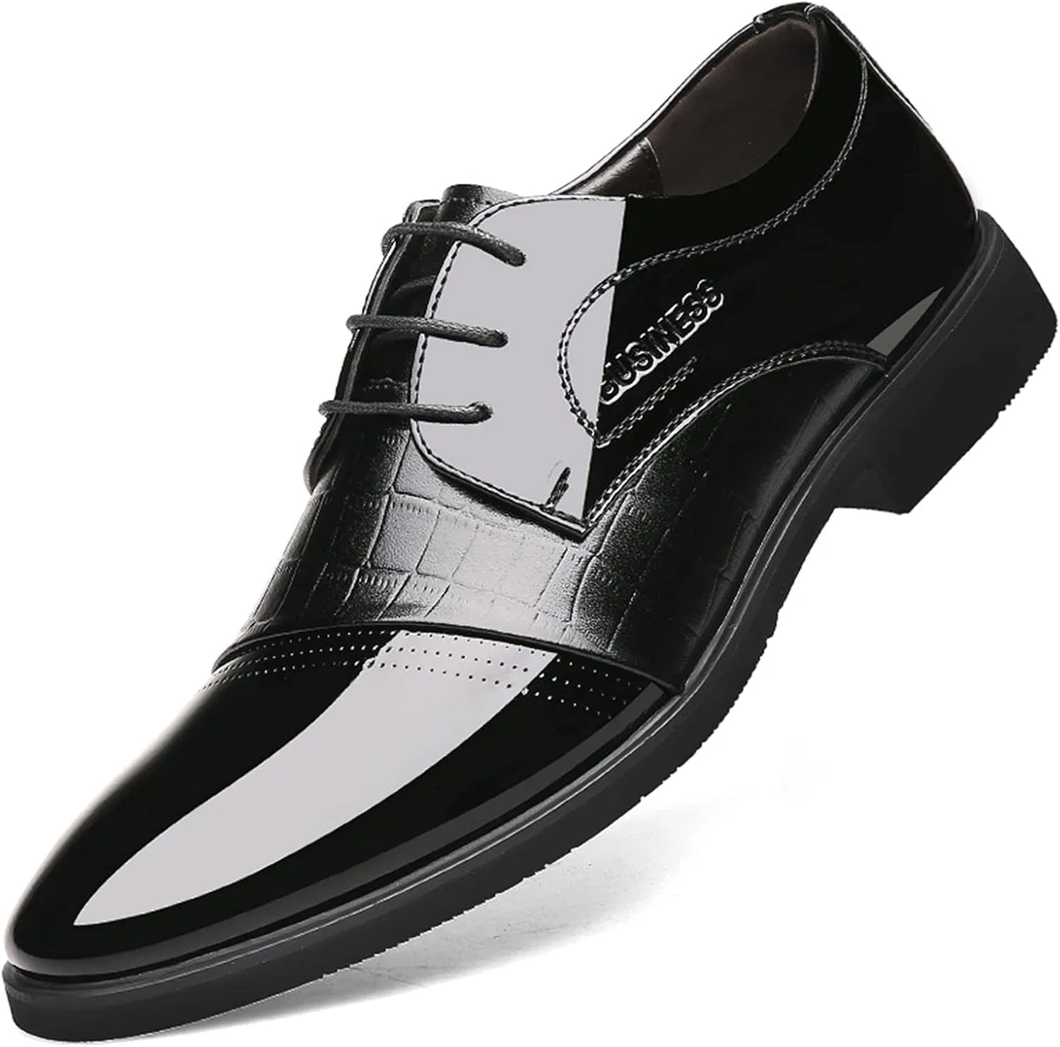 Single Season Oxford Formal Shoes for Men Lace Up Round Toe Derby Shoes Crocodile Print Vegan Leather Block Heel Rubber Sole Slip Resistant Anti-Slip Prom Very Popular Among Young People