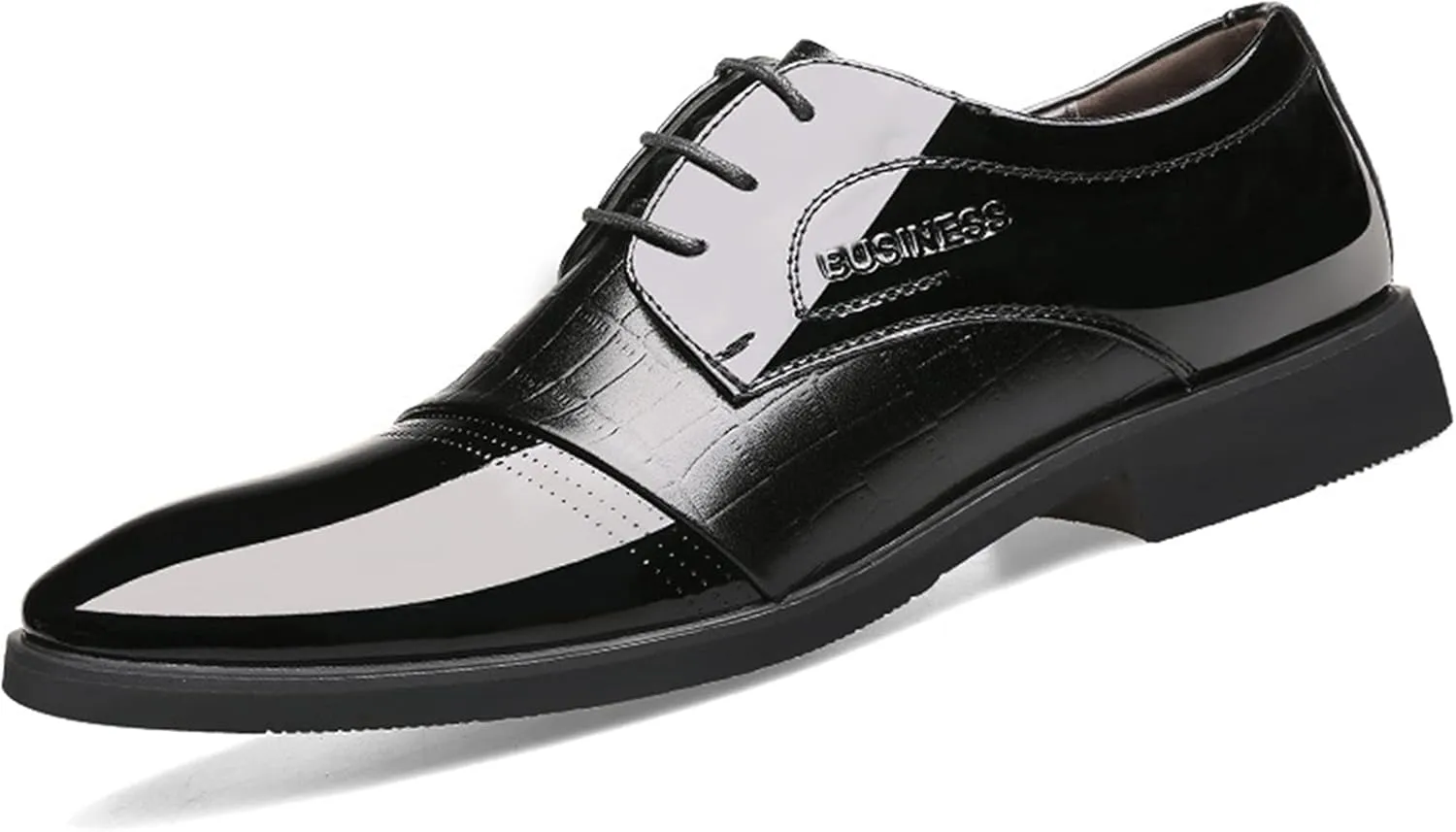Single Season Oxford Formal Shoes for Men Lace Up Round Toe Derby Shoes Crocodile Print Vegan Leather Block Heel Rubber Sole Slip Resistant Anti-Slip Prom Very Popular Among Young People