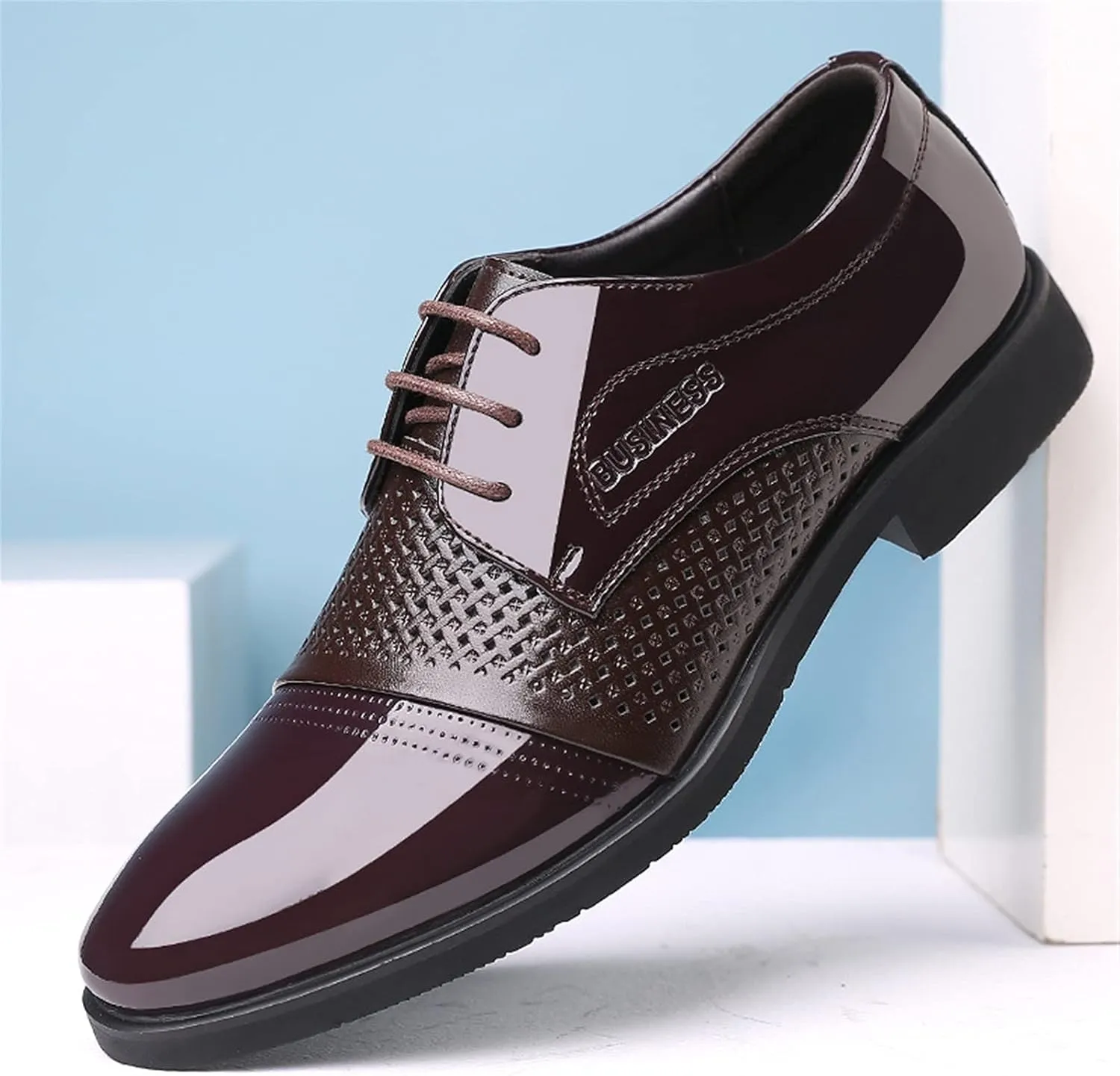 Single Season Oxford Formal Shoes for Men Lace Up Round Toe Derby Shoes Crocodile Print Vegan Leather Block Heel Rubber Sole Slip Resistant Anti-Slip Prom Very Popular Among Young People