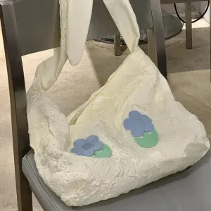 Sohiwoo Designer Aesthetic Womens Shoulder Bag Literary Lightweight Korean Style Fashion Tote Bag Cute Sweet Flower Female Handbag