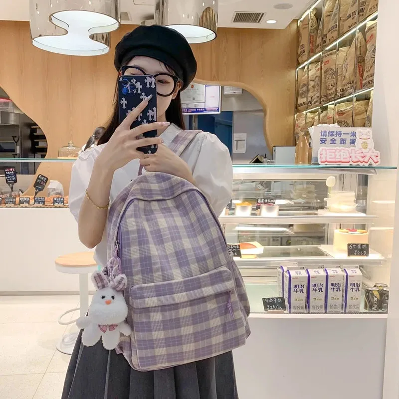Sohiwoo Fashion New Lady Lattice Travel School Bag Female Plaid Cute College Backpack Trendy Women Bag Girl Cool Kawaii Laptop Backpack