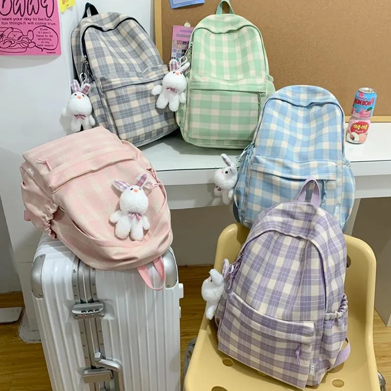 Sohiwoo Fashion New Lady Lattice Travel School Bag Female Plaid Cute College Backpack Trendy Women Bag Girl Cool Kawaii Laptop Backpack