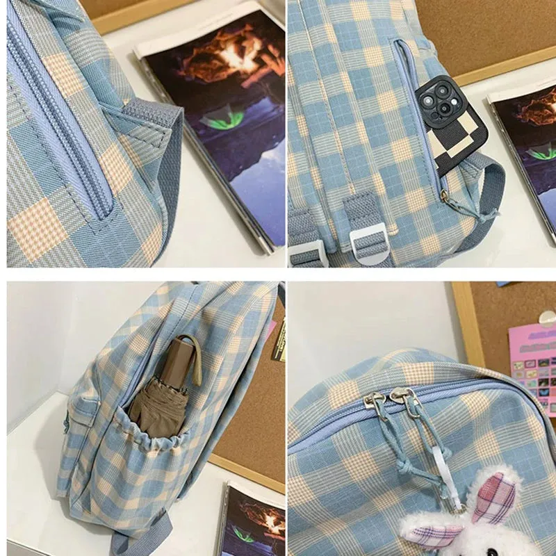 Sohiwoo Fashion New Lady Lattice Travel School Bag Female Plaid Cute College Backpack Trendy Women Bag Girl Cool Kawaii Laptop Backpack