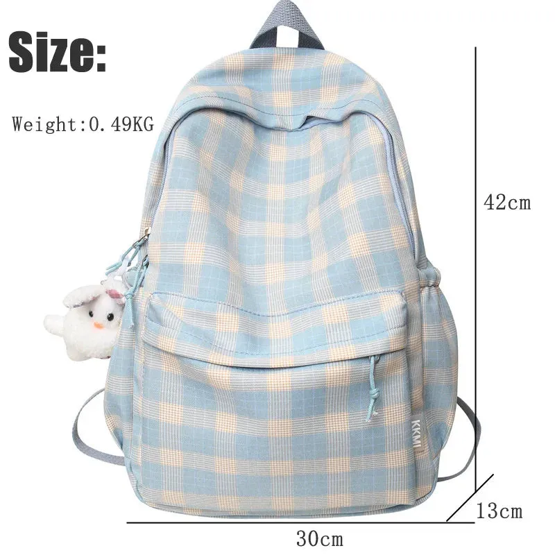 Sohiwoo Fashion New Lady Lattice Travel School Bag Female Plaid Cute College Backpack Trendy Women Bag Girl Cool Kawaii Laptop Backpack