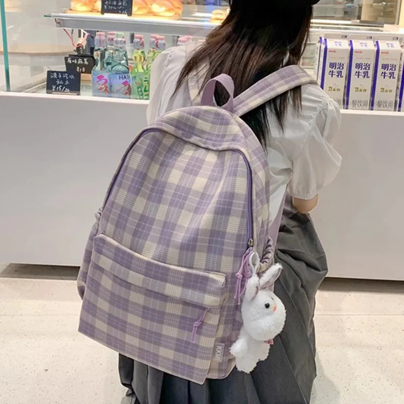 Sohiwoo Fashion New Lady Lattice Travel School Bag Female Plaid Cute College Backpack Trendy Women Bag Girl Cool Kawaii Laptop Backpack