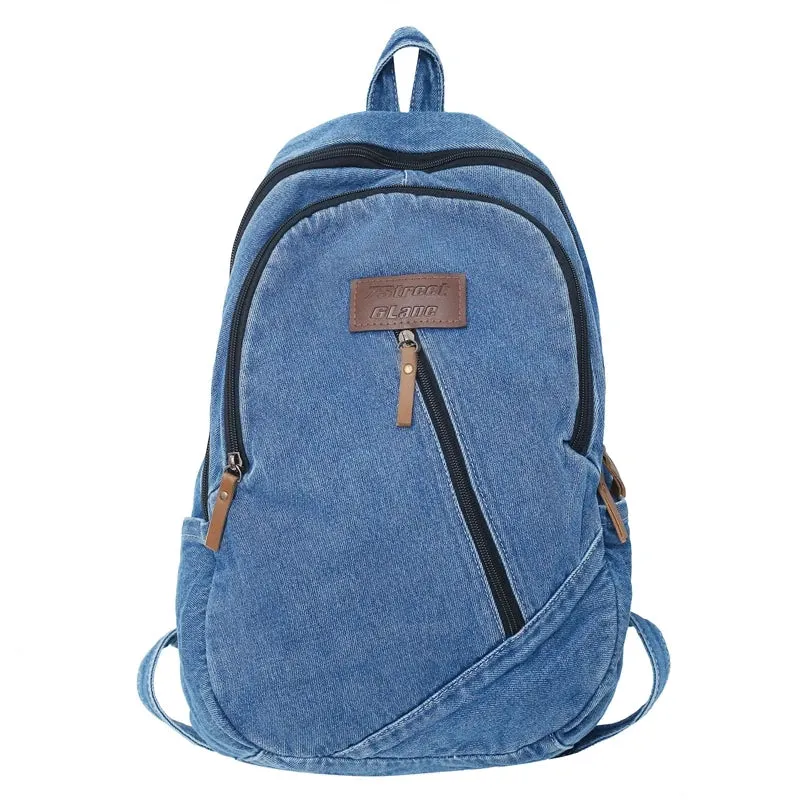 Sohiwoo Women Denim Canvas Backpack Boy Girl Travel Student Bag Trendy Cool Ladies Schoolbag Leisure Female College Backpack Laptop Bags