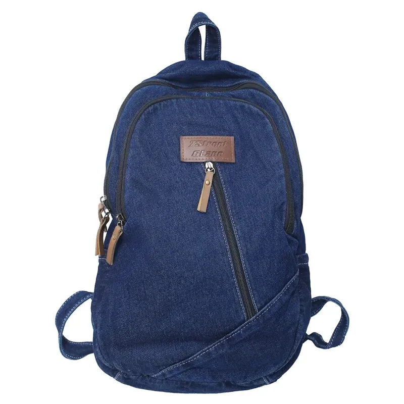 Sohiwoo Women Denim Canvas Backpack Boy Girl Travel Student Bag Trendy Cool Ladies Schoolbag Leisure Female College Backpack Laptop Bags