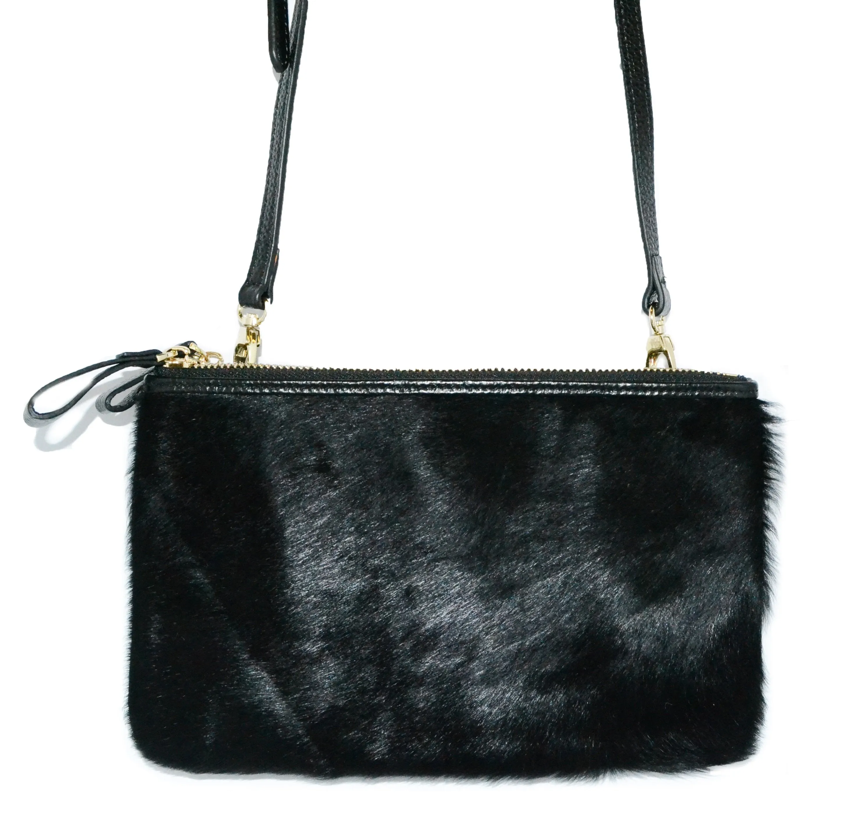 ST KILDA - Addison Road Black Genuine Leather Crossbody with black calf hair