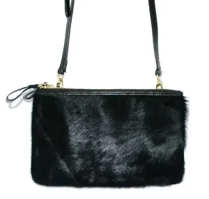 ST KILDA - Addison Road Black Genuine Leather Crossbody with black calf hair