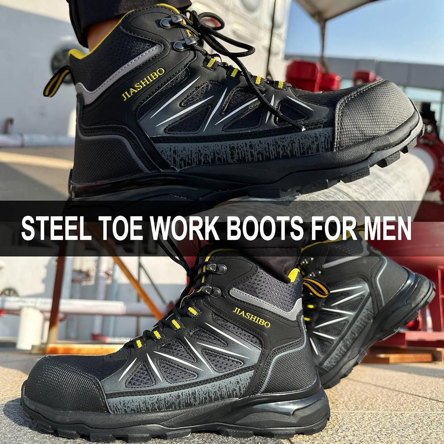 Steel Toe Work Boots for Men Non Slip Puncture Proof Safety Work Shoes for Men with Indestructible Construction Comfortable Perfect for Outdoor Work, Hiking, Construction