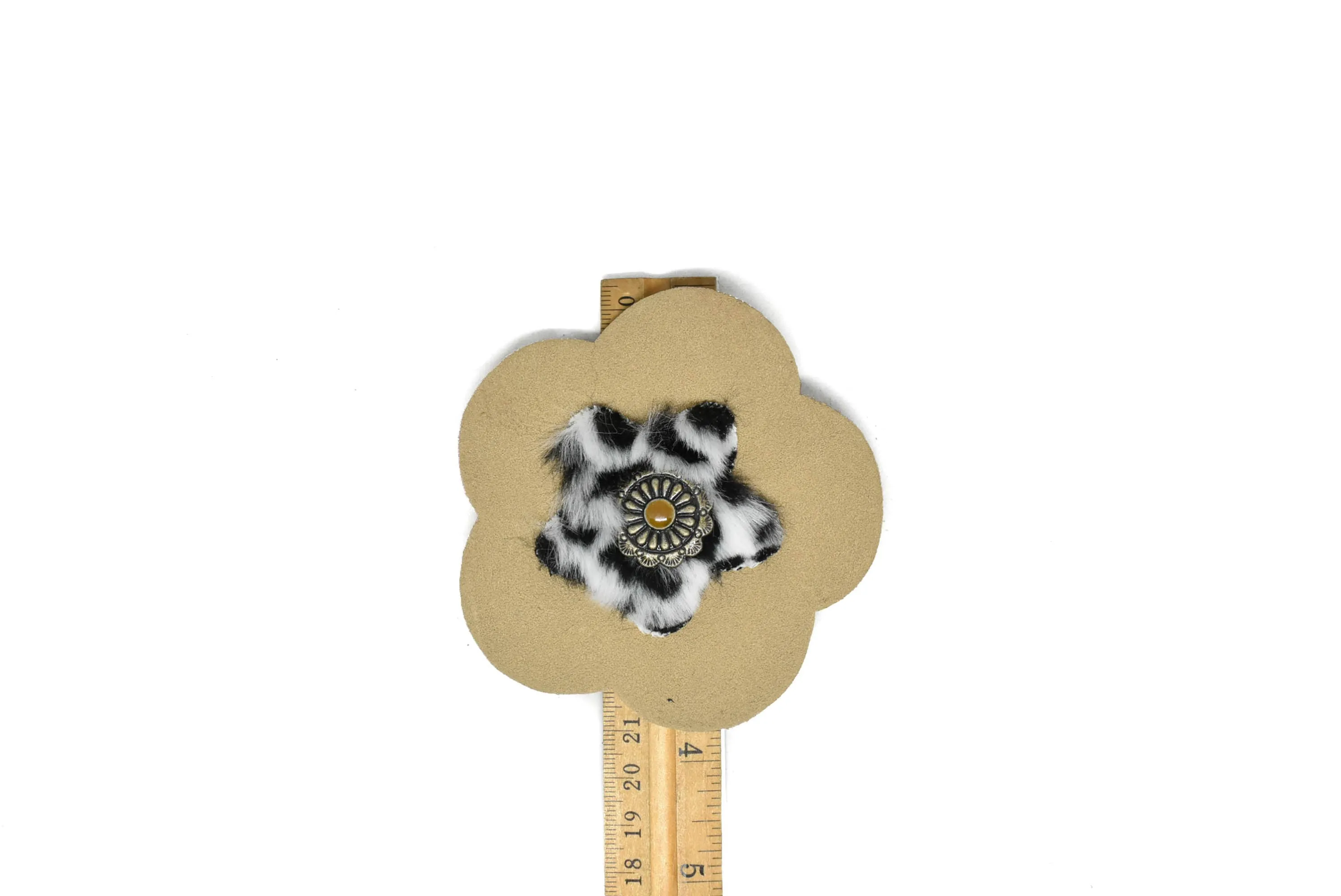 Suede Flower with Charm Applique 3.88" - 1 Piece