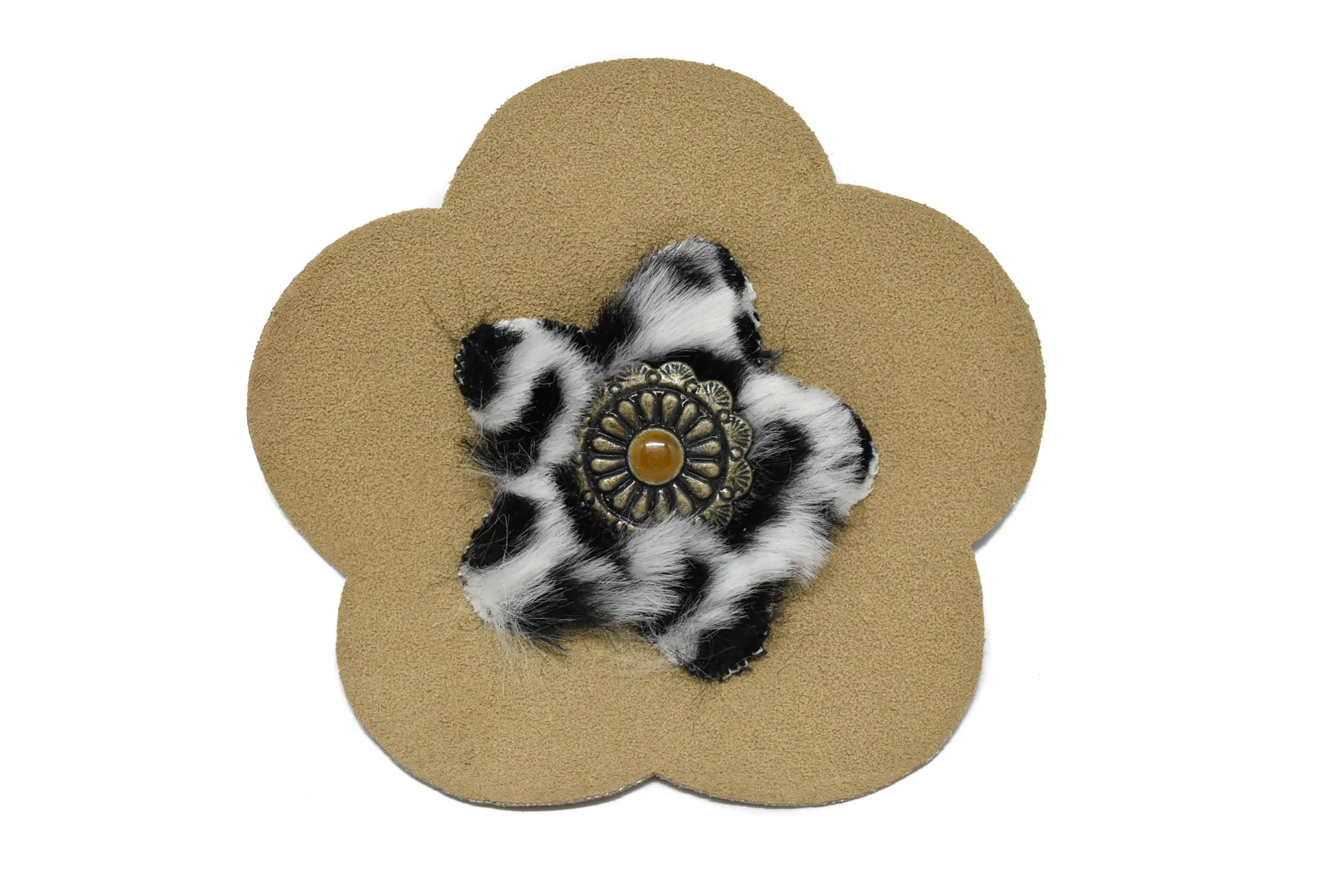 Suede Flower with Charm Applique 3.88" - 1 Piece