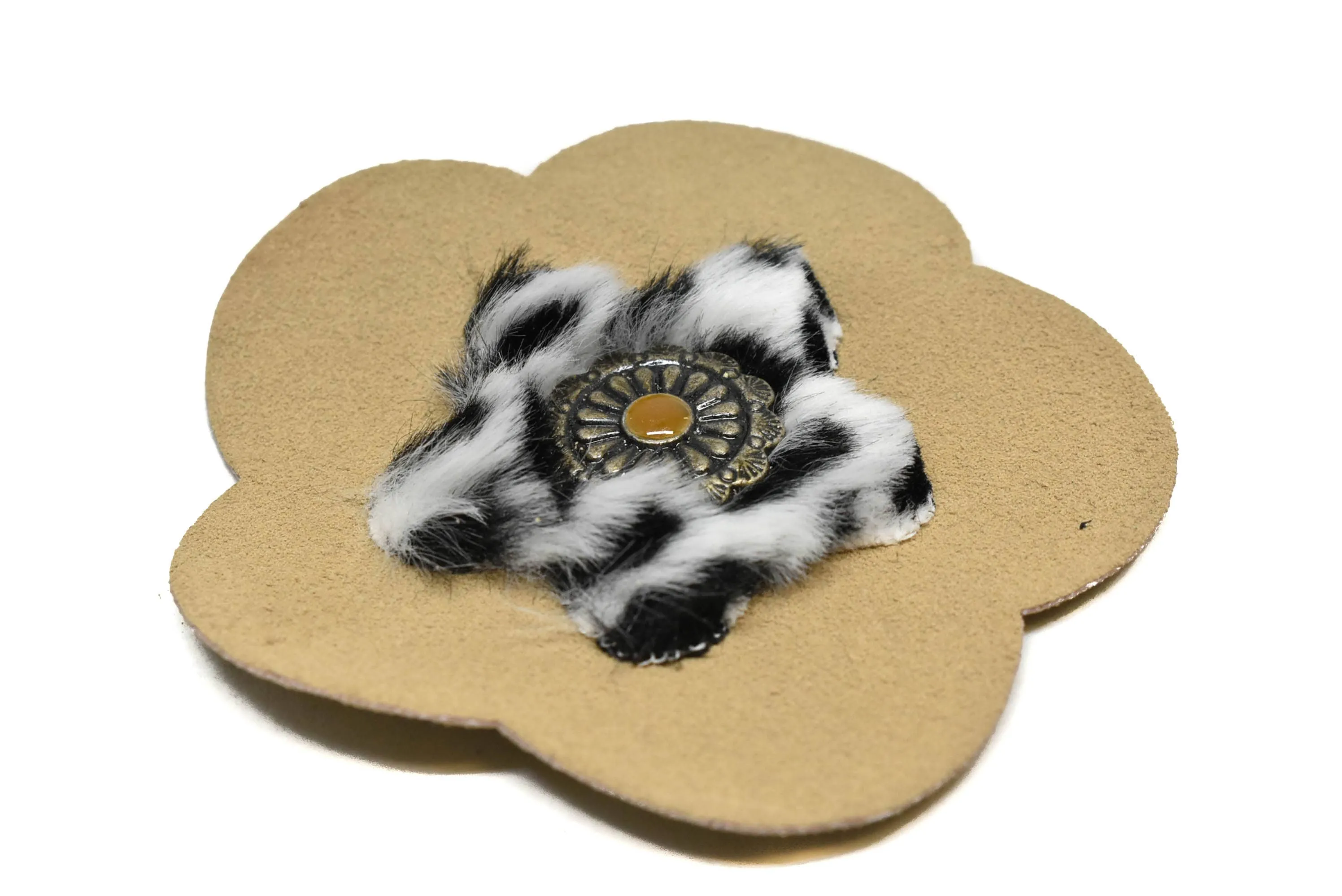 Suede Flower with Charm Applique 3.88" - 1 Piece