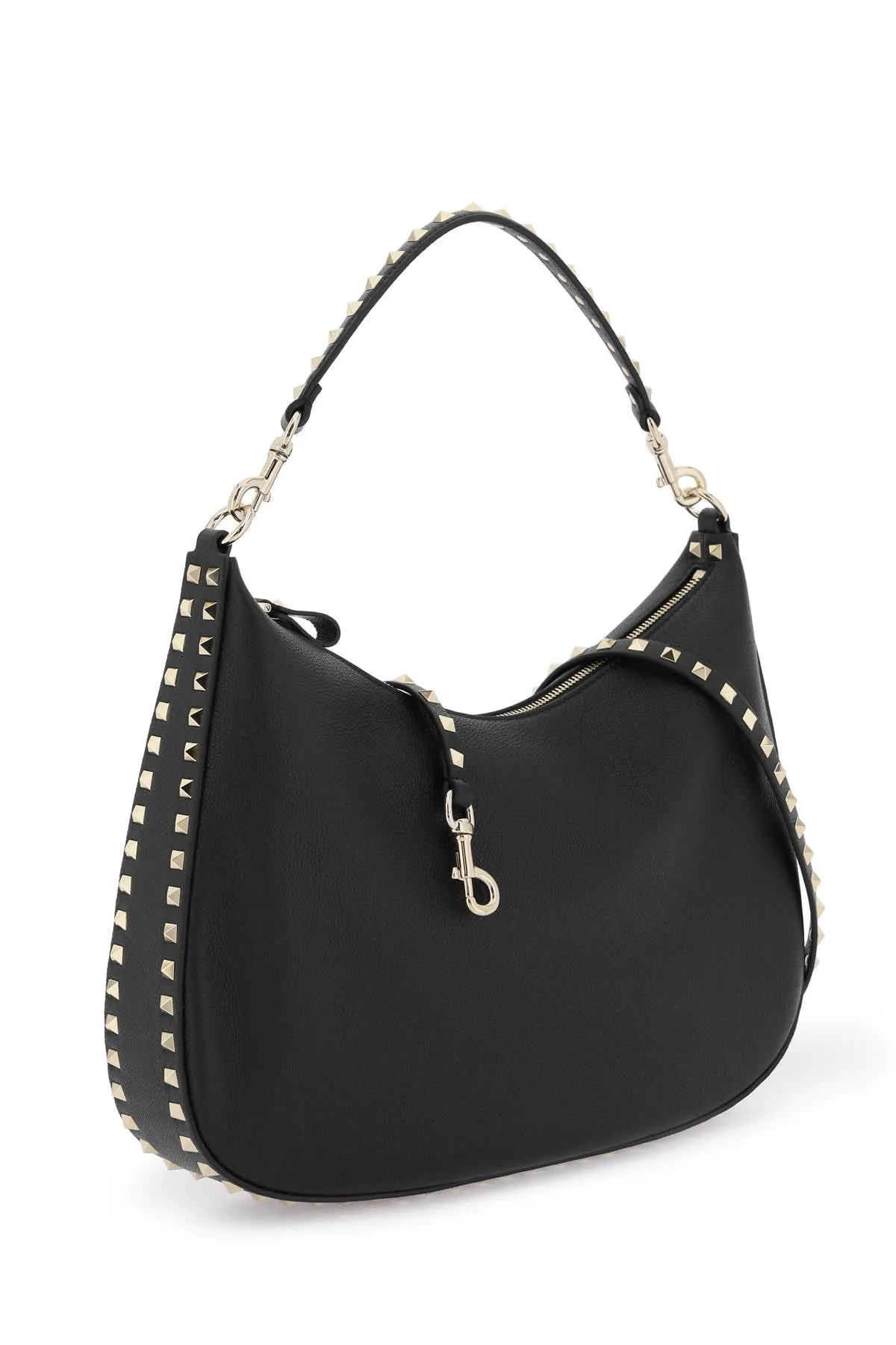 Valentino garavani grained leather 'rockstud' hobo bag