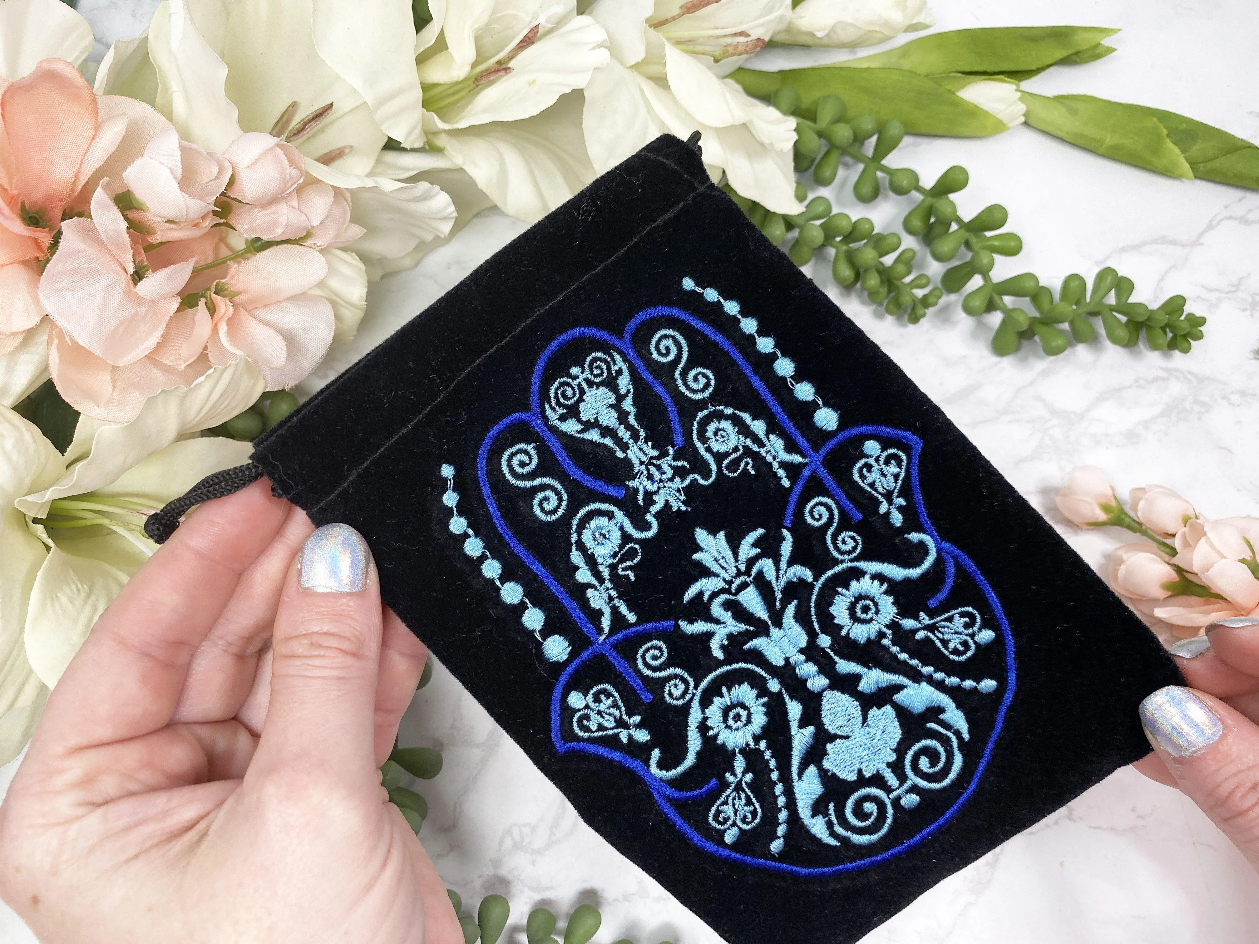 Velvet Fatima Hand Drawstring Bag