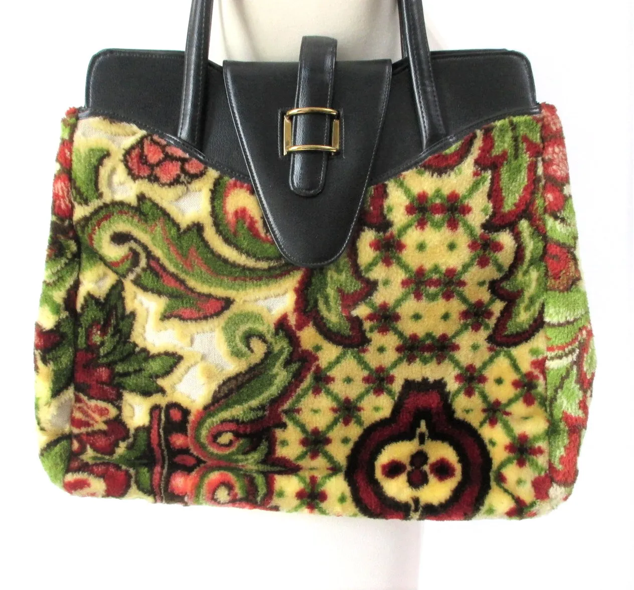 Vintage 60s Big Fluffy Carpet Bag Handbag