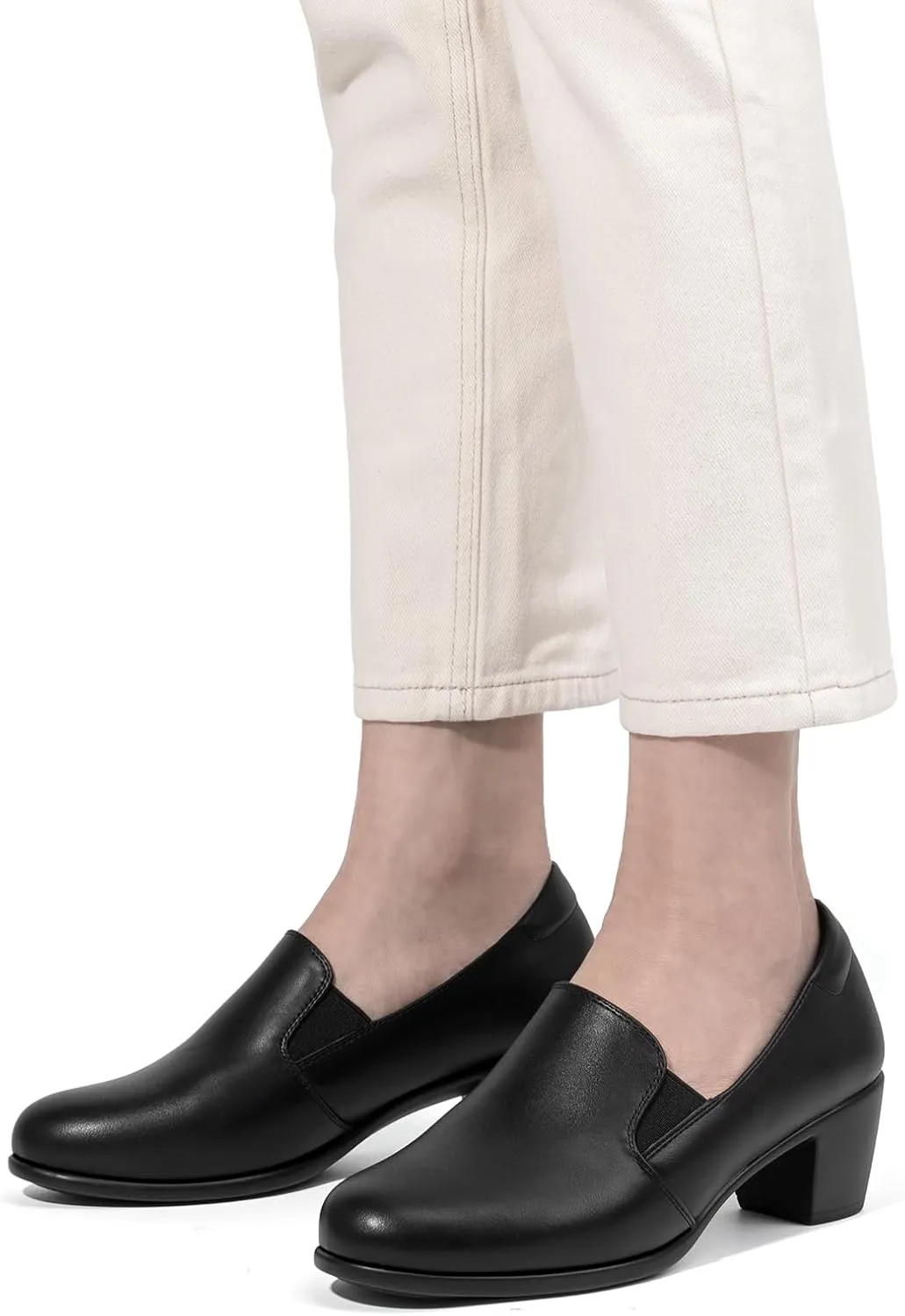 VJH confort Womens Heeled Shoes, Comfortable Elastic Low Block Chunky Heels Pumps