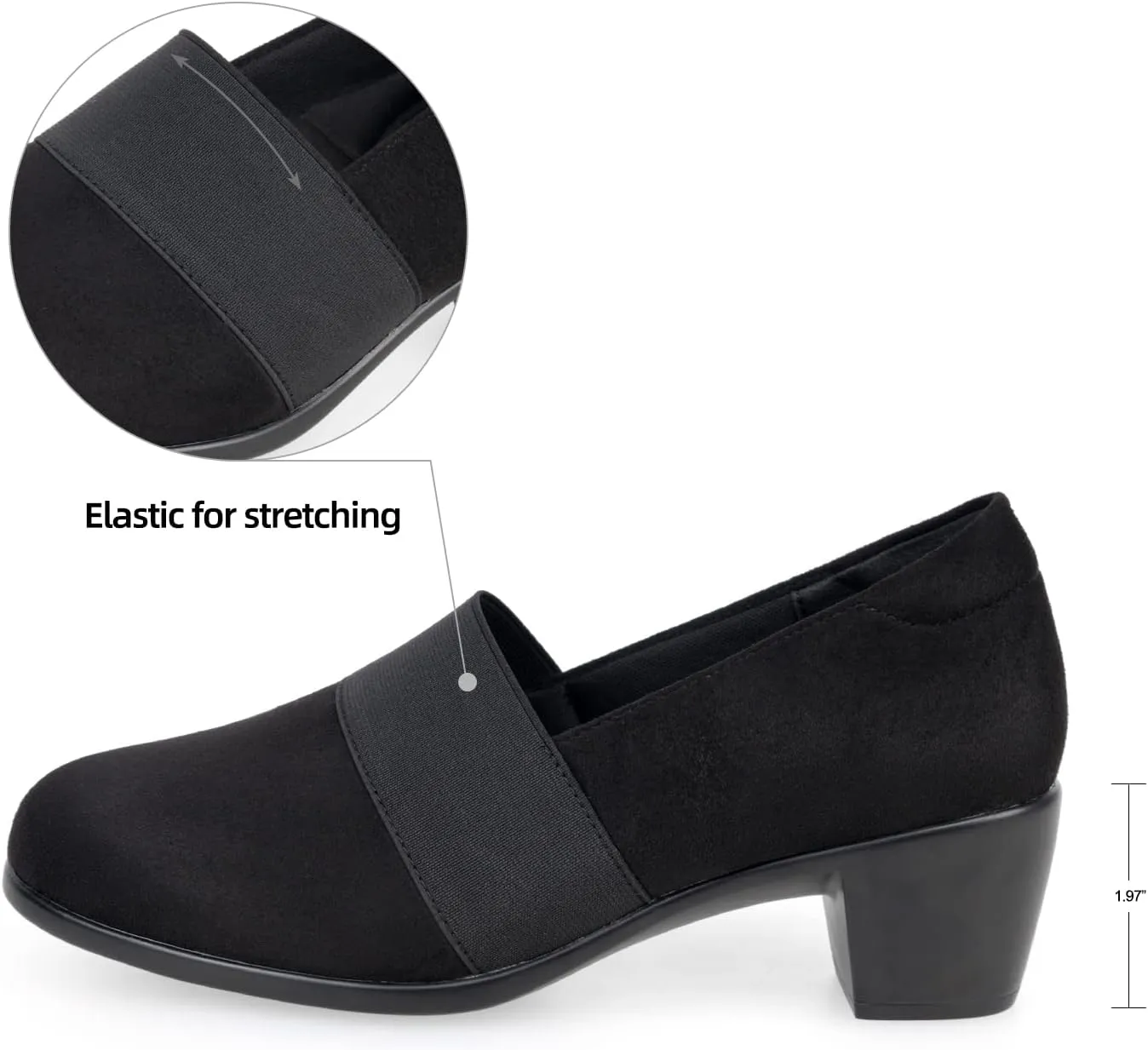 VJH confort Womens Heeled Shoes, Comfortable Elastic Low Block Chunky Heels Pumps