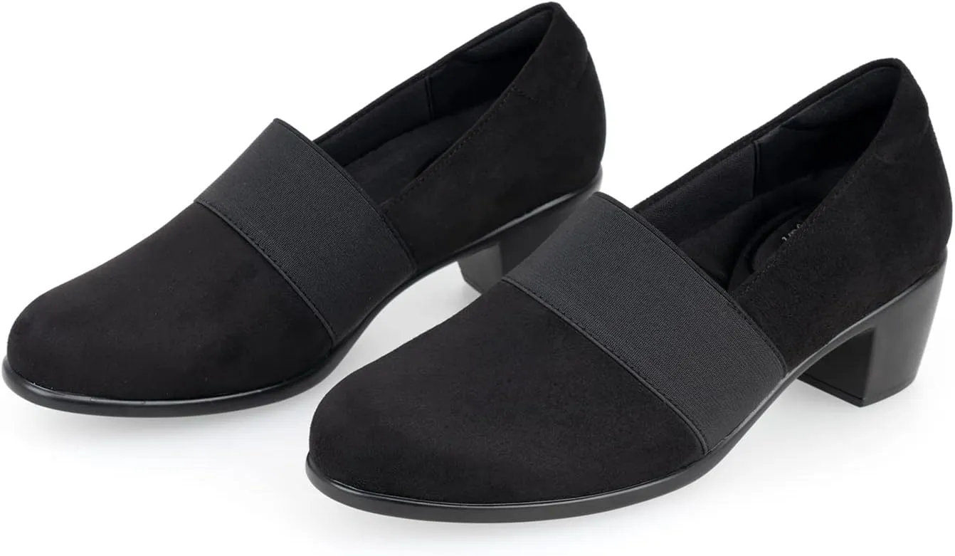 VJH confort Womens Heeled Shoes, Comfortable Elastic Low Block Chunky Heels Pumps