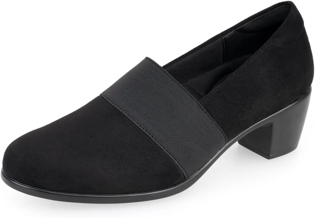 VJH confort Womens Heeled Shoes, Comfortable Elastic Low Block Chunky Heels Pumps