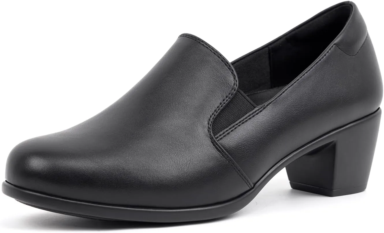 VJH confort Womens Heeled Shoes, Comfortable Elastic Low Block Chunky Heels Pumps