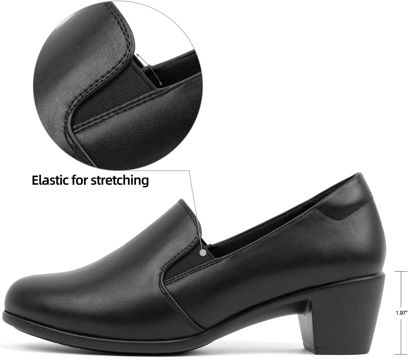 VJH confort Womens Heeled Shoes, Comfortable Elastic Low Block Chunky Heels Pumps